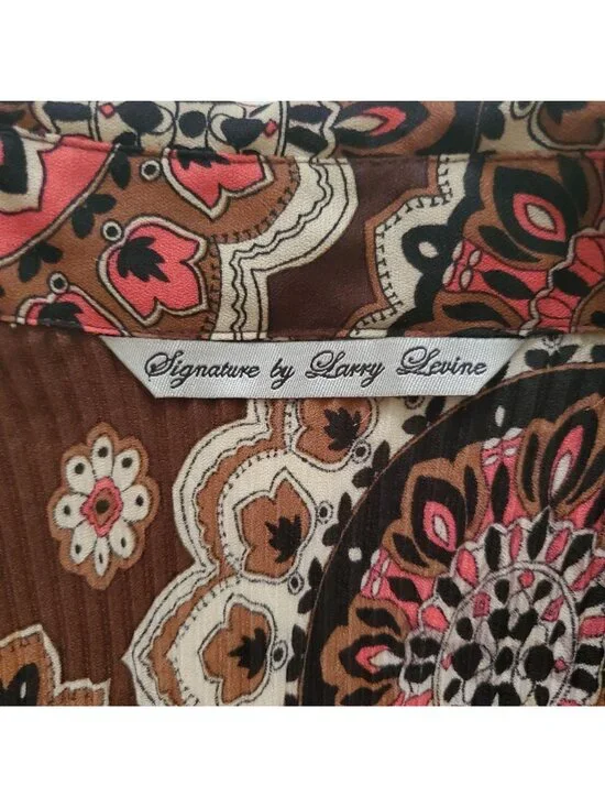 Signature By Larry Levine Crinkle Ruched 3/4 Bell Sleeve Vintage Blouse Sz Large - Picture 9 of 15